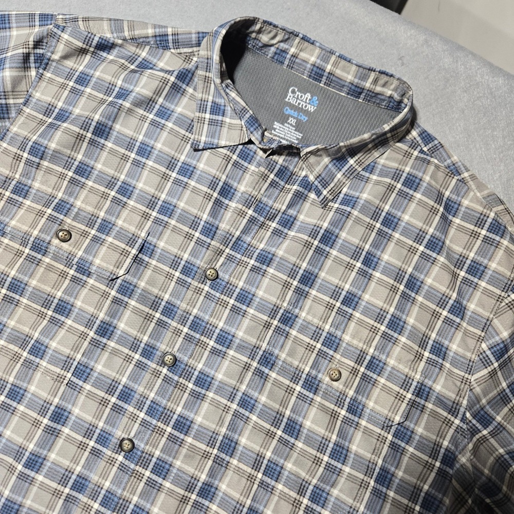 Croft & Barrow Quick Dry Mens‎ XXL Blue Plaid Short Sleeve Button Down Shirt